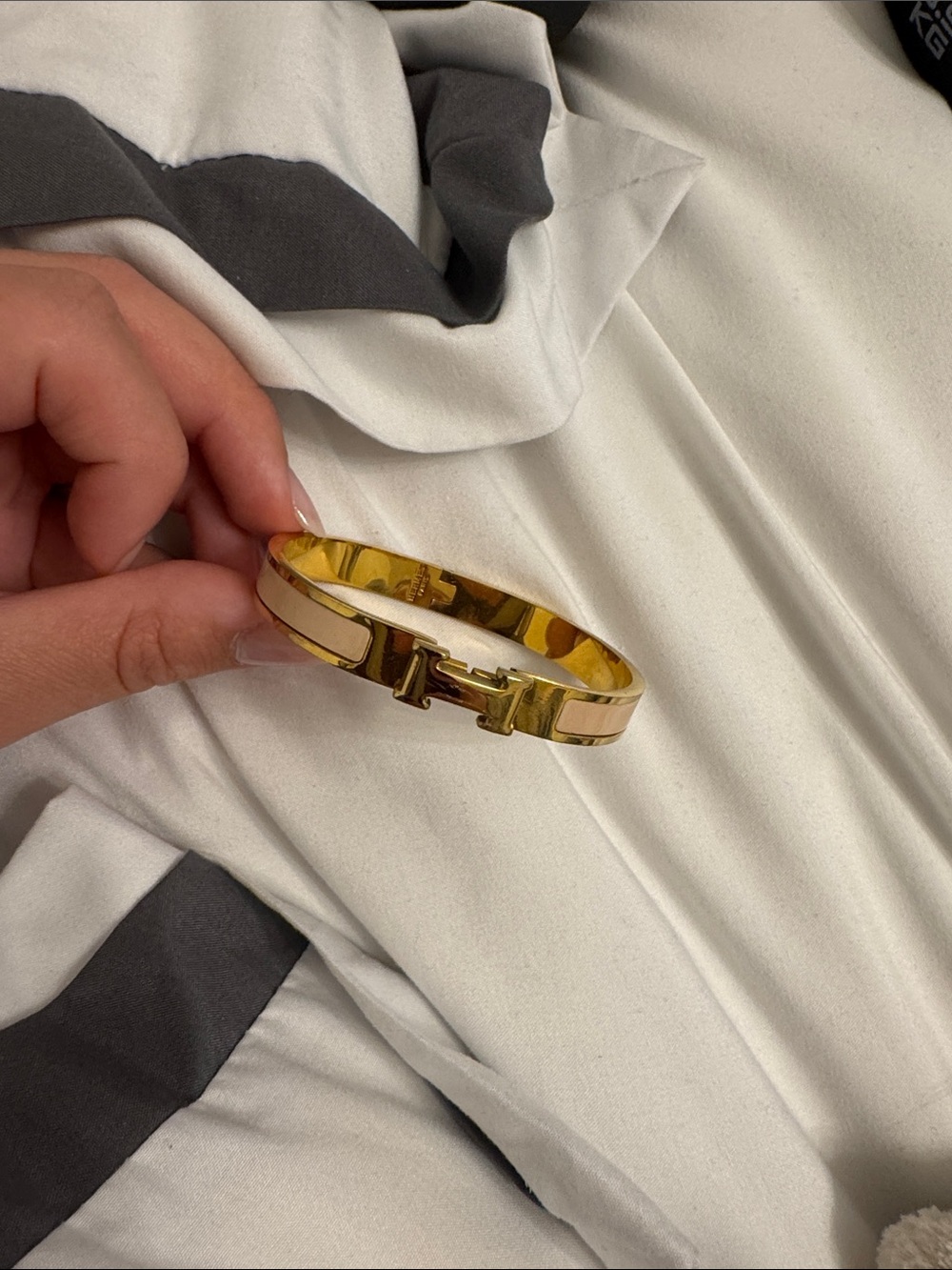 Hermes Gold and Cream Enamel Hinge Bracelet